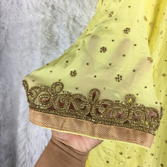 Pakistani Indian Yellow Designer Shalwar Kameez Handmade 3 Piece Set Women's XXL - Picture 5 of 10